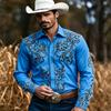 Retro Western Style Men's Long-Sleeved Baroque Floral and Vinyla Print Rural Ranch Versatile Casual Top