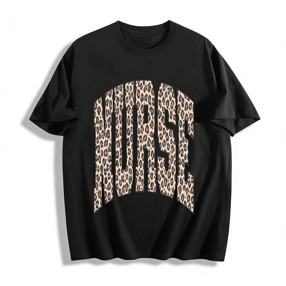 Leopard Print NURSE Letter Print Casual Top Comfortable Nurse T-Shirt Pure cotton T-shirt XXS