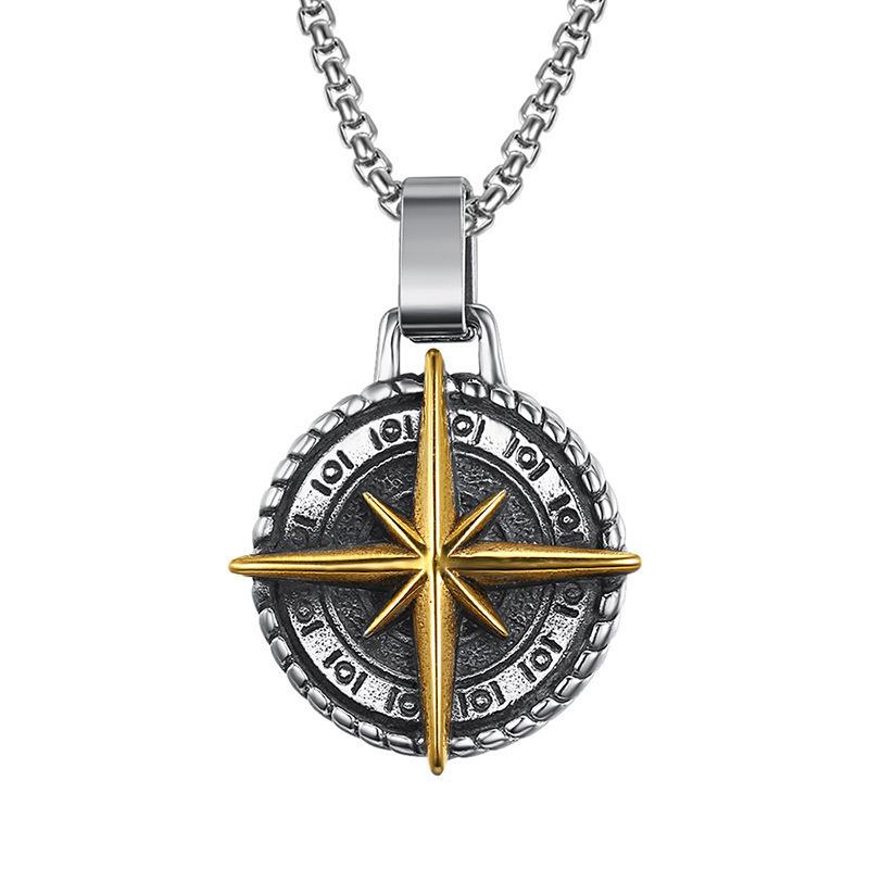

Stainless steel compass retro necklace pendant retro titanium punk pendant men's pendant