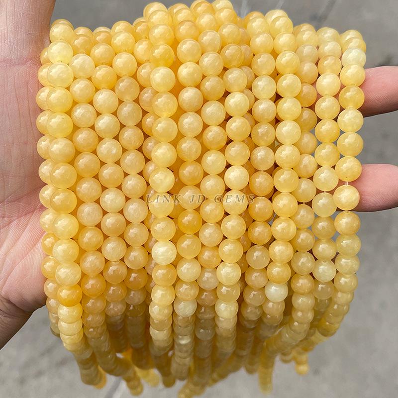Yellow Chalcedony Round Jade Beads - Loose Semi-finished DIY Jewelry Accessories