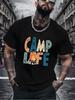 Unisexs Summer Cotton Tee Camp Life Bonfire Letter Print Crew Neck Short Sleeve Casual Loose Outdoor Streetwear Daily Fashion Tops