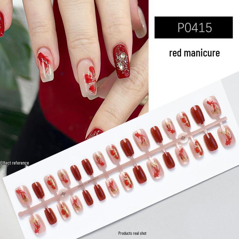 Festive Koi Lucky Red Cat Eye Wearable Nails - 30-Piece Set for New Year & Spring Celebrations