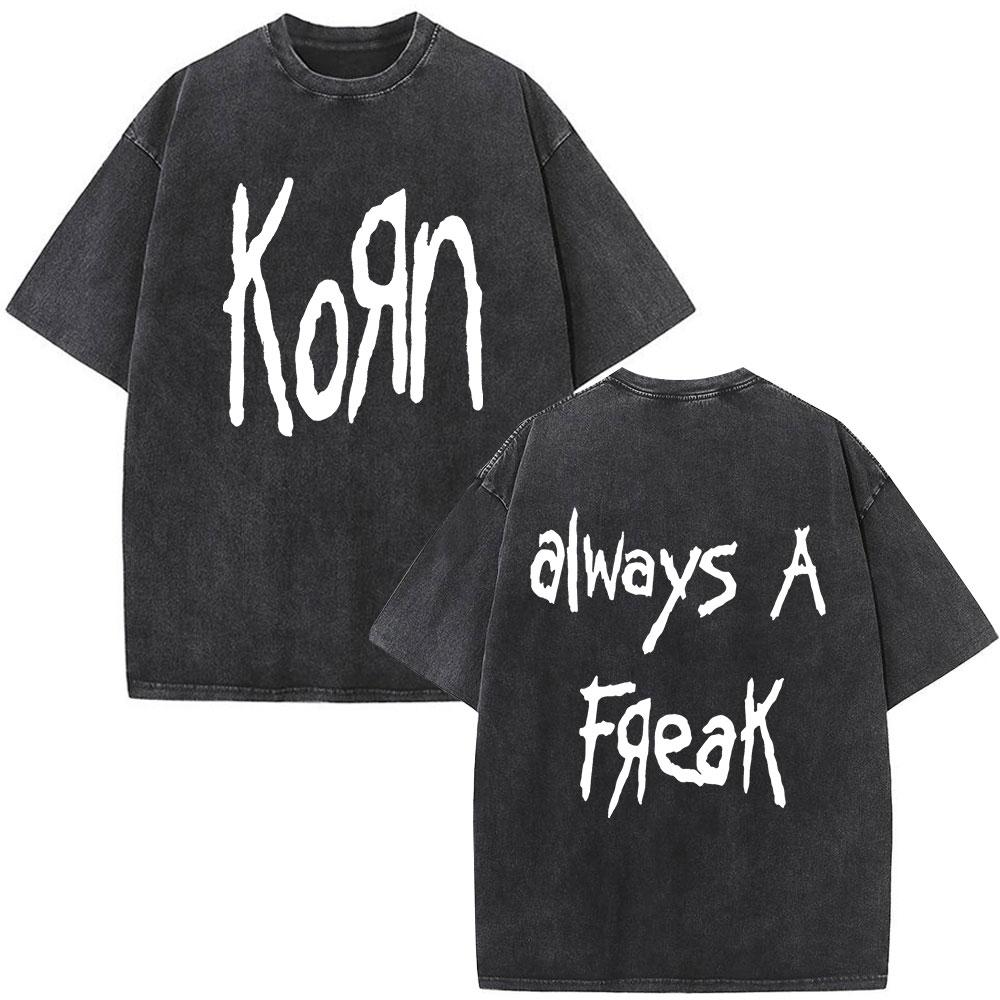 Korn Europe Tour Vintage Washed T Shirt Fan Gifts Metal Gothic Rock Band Tshirts Mens Clothing Casual Short Sleeve Tshirt
