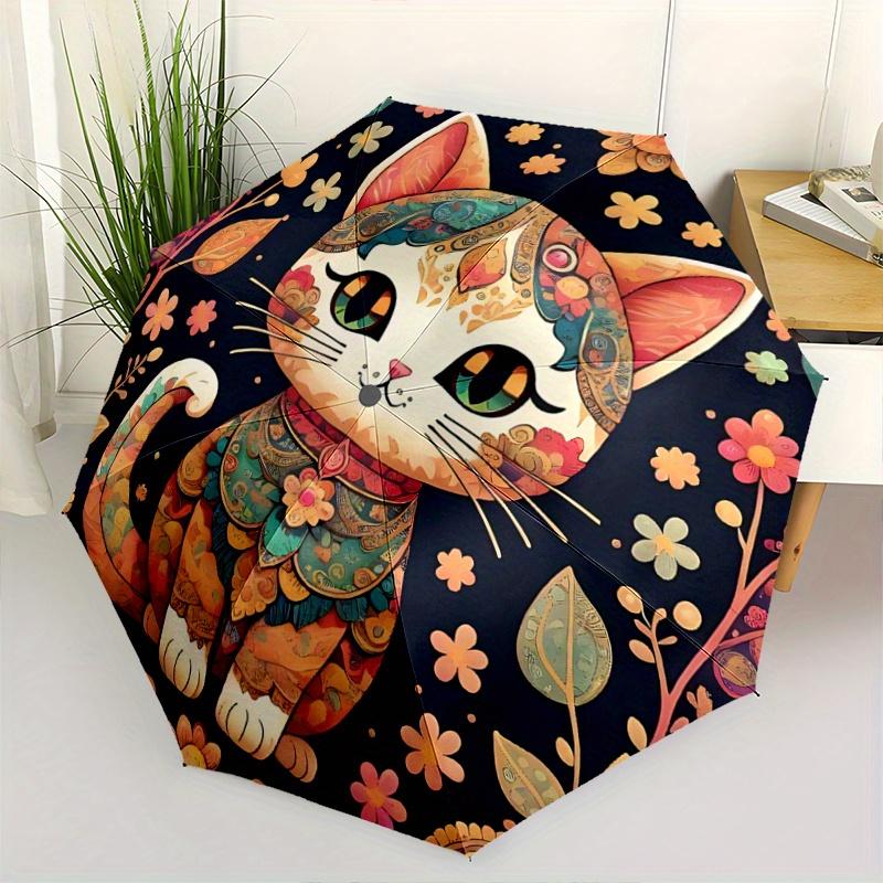 1pc Ancient Cat Art Automatic 3-Fold Umbrella Design, Cute Cartoon Pattern, Portable Outdoor Umbrella, Perfect, Holiday Gift for Disney fans
