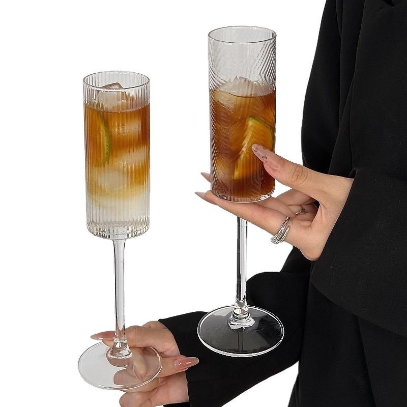 Transparent Striped Plastic Goblet Unbreakable Wine Glass Luxury Cocktail Champagne Cup For Party Drinkware