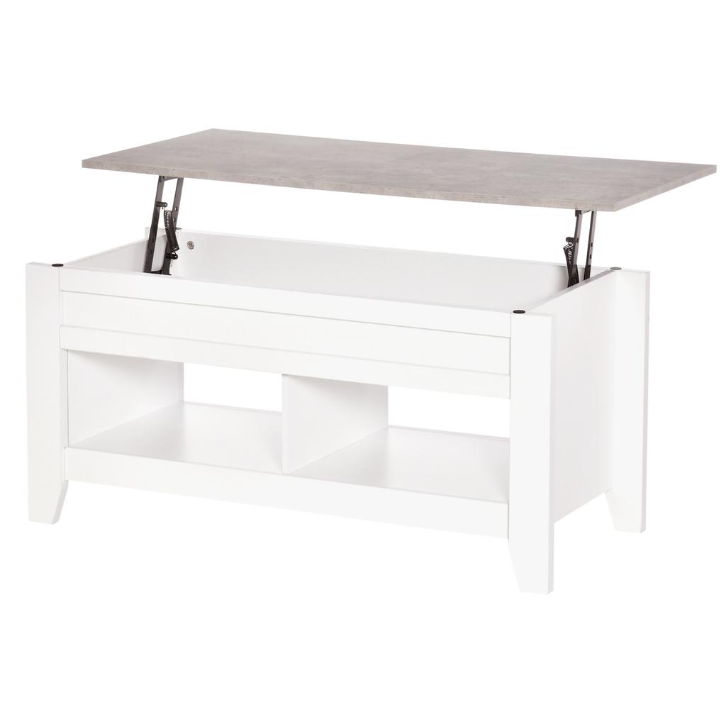 Lift-Top Coffee Table Coffee Table with Lift-Top Surface 2 Open Compartments and Hidden Storage Space 105x50x49 cm White and Marble Effect