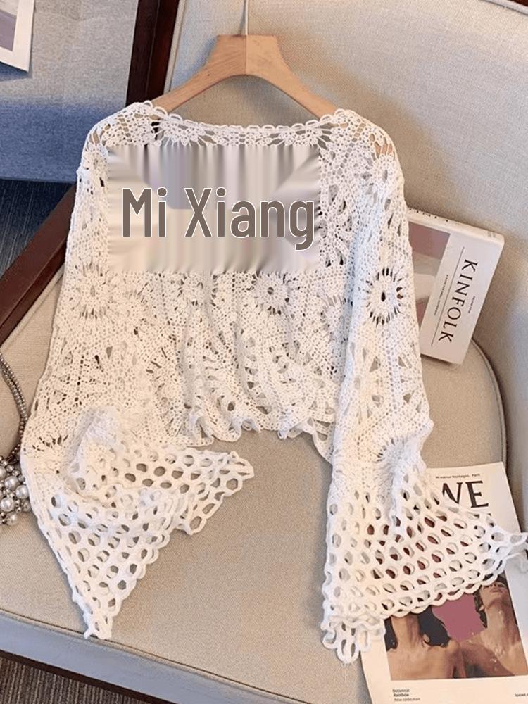 Cárdigan Chal de Ganchillo Bohemio con Cordones - Estilo Verano Resort para Mujer, Top de Manga Larga
