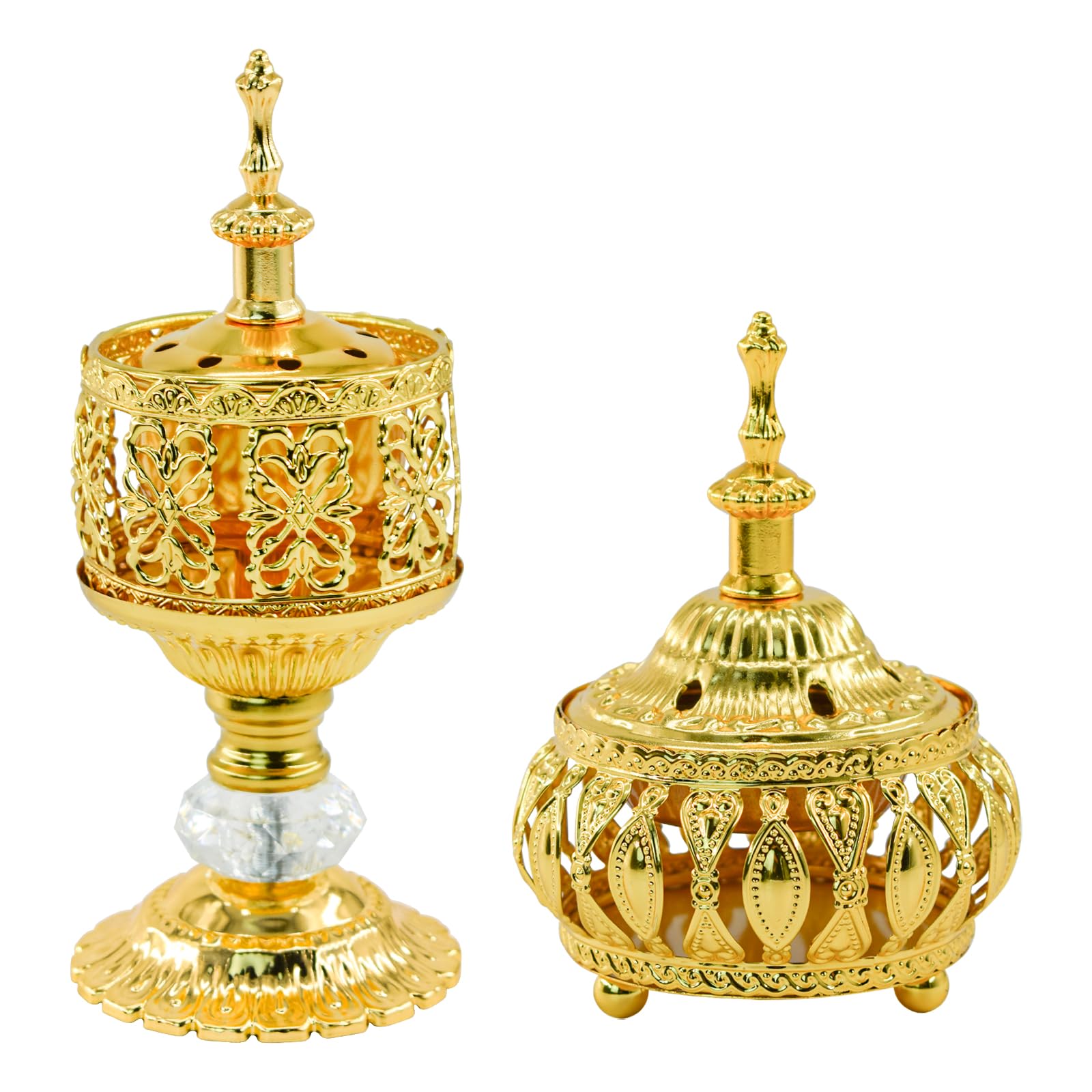 

MrMrKura Gold Metal Incense Burner with Lid, 2-Piece Set, Stylish Incense Holder, Nordic and Western Style, Spill-Proof Ashes, Relaxing Interior,