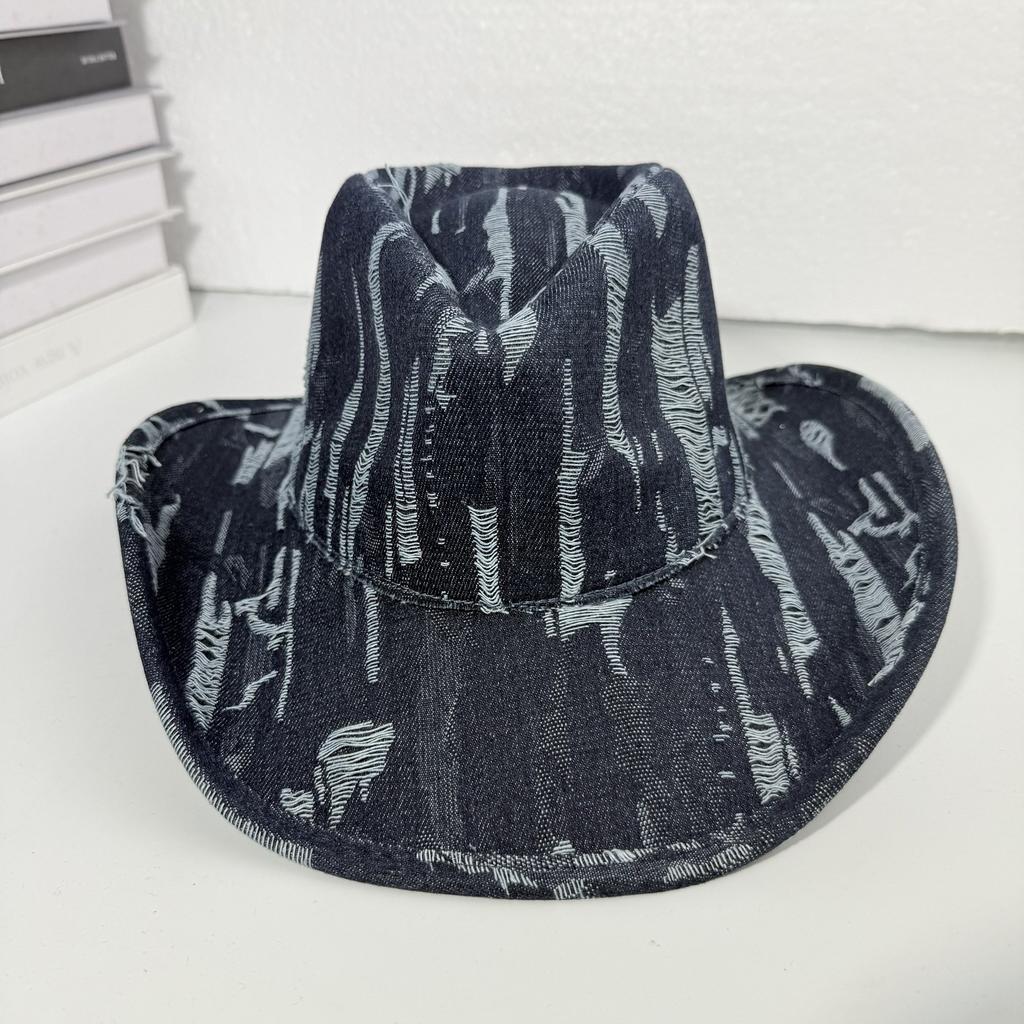 JYL TS DIY Washed Cowboy Hat Unisex Vintage Cat Claw Denim Hat Cotton Denim
