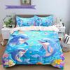 Kreslené Barevné Delfíní Vzor Povlečení Domácí Dekorace Narozeninový Dárek (1 * povlak na peřinu + 2 * povlak na polštář, bez jádra)
