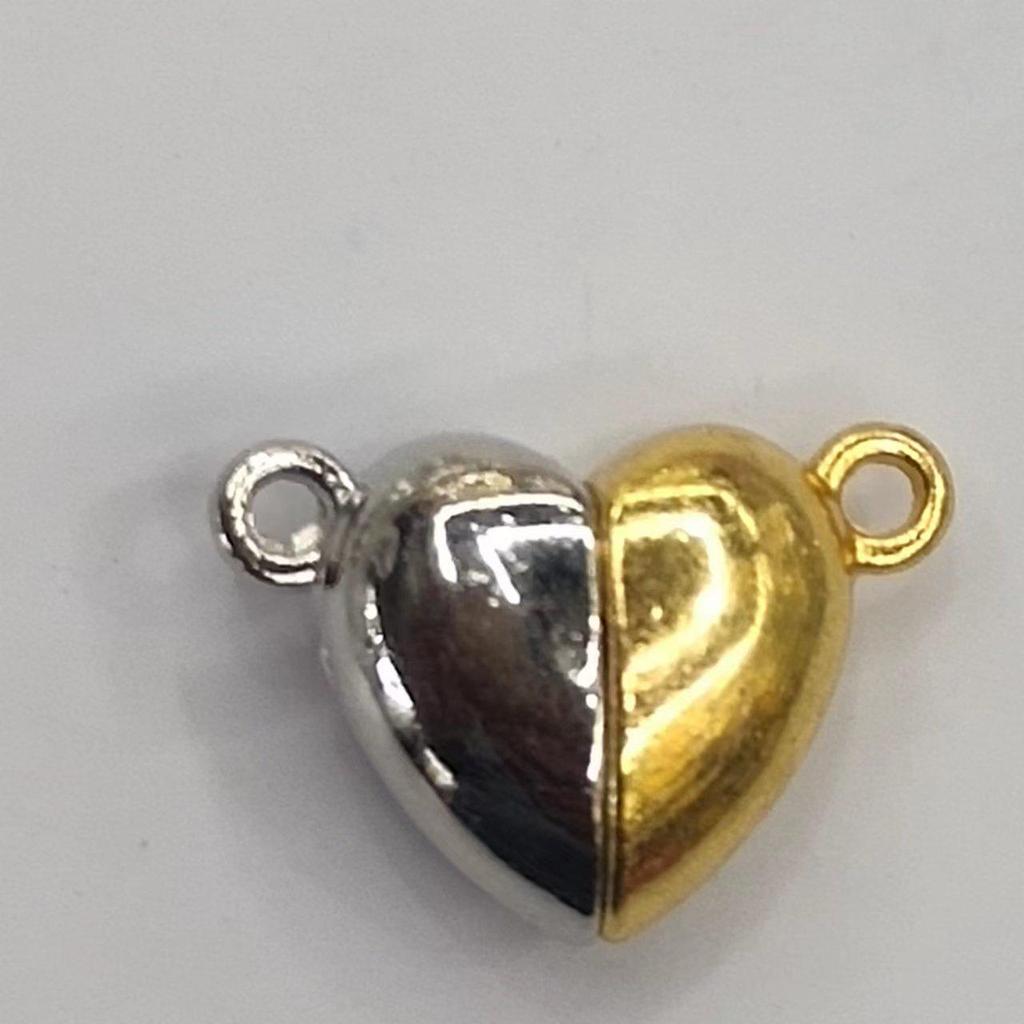 Heart-Shaped Magnetic Clasp Necklace and Bracelet DIY Kit - Smooth Round Pendant for Couples