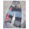 Womens Street Straight Leg Jeans Color Block Letter Print Casual Pants 2025 Fall