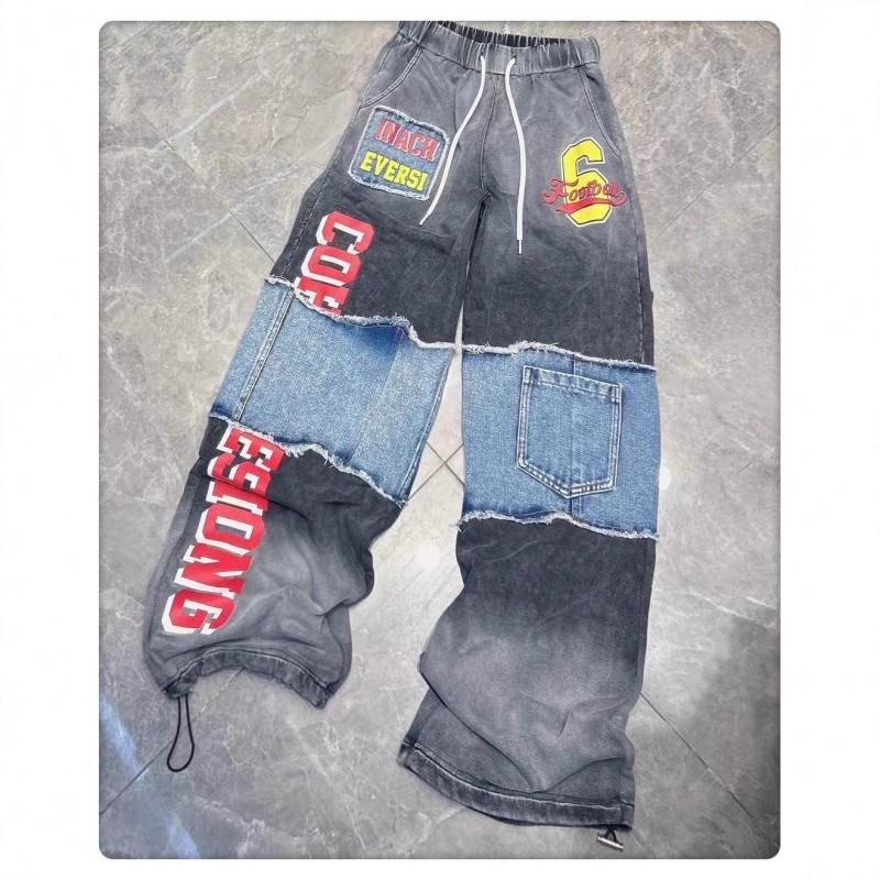 Womens Street Straight Leg Jeans Color Block Letter Print Casual Pants 2025 Fall