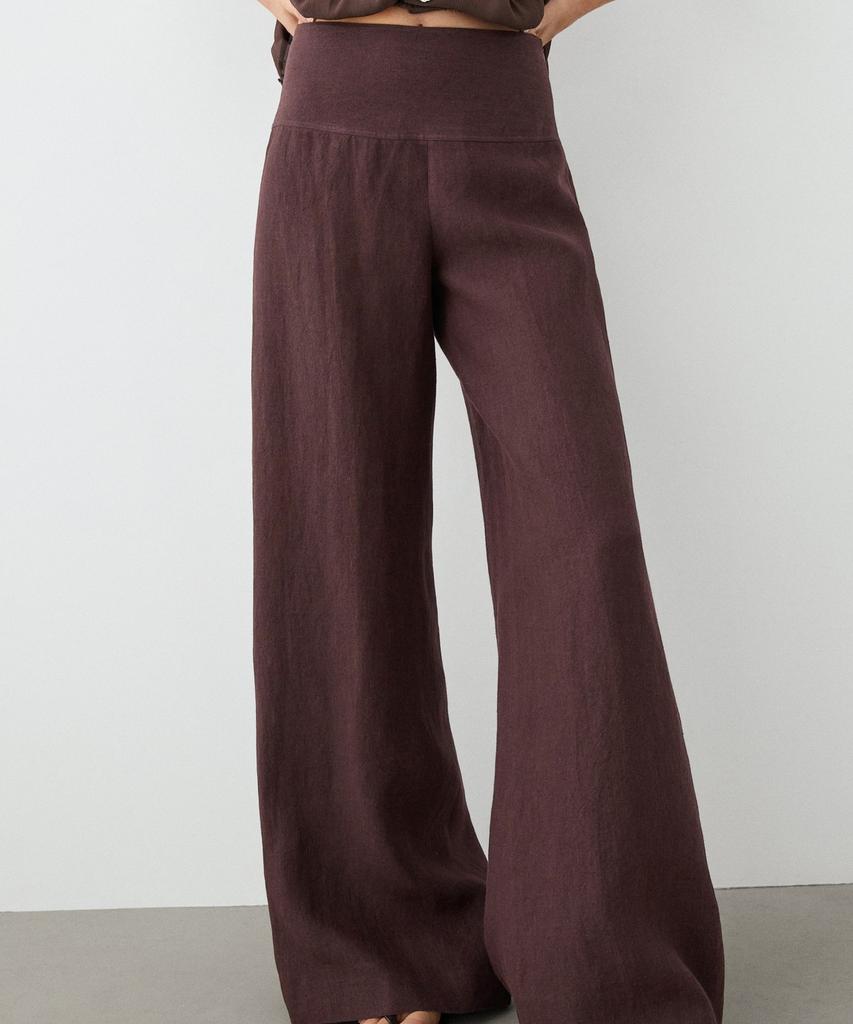 Masimodutti 100% Linen Mid-Rise Flare Pants