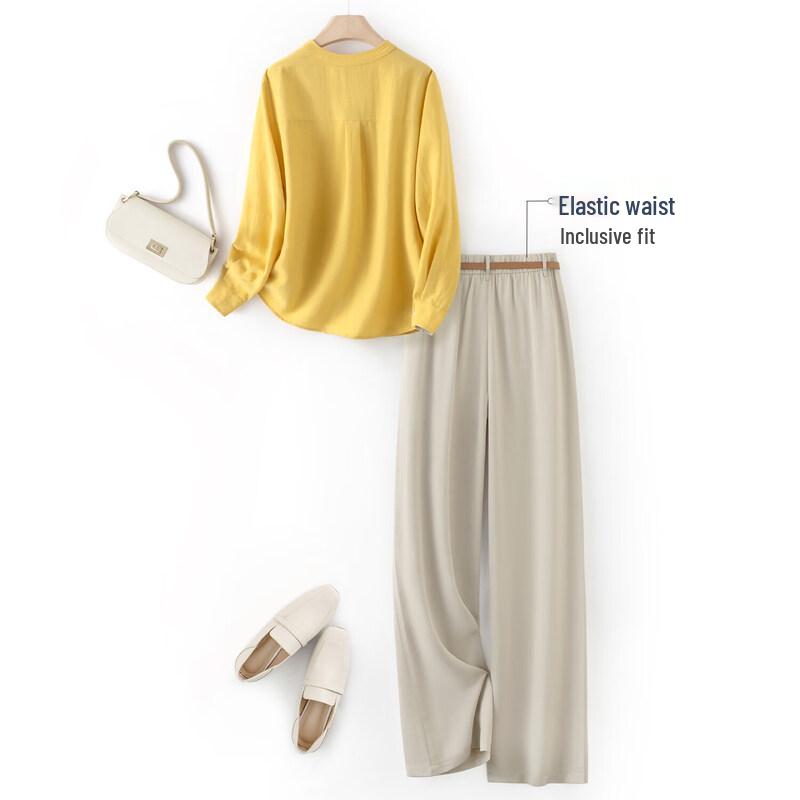 IHIMI Women's Tencel Linen Shirt & Pants Set