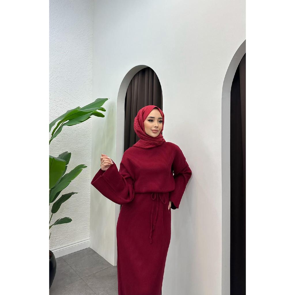 10numberamoda Women's Bat Sleeve Long Knit Dress Claret Red