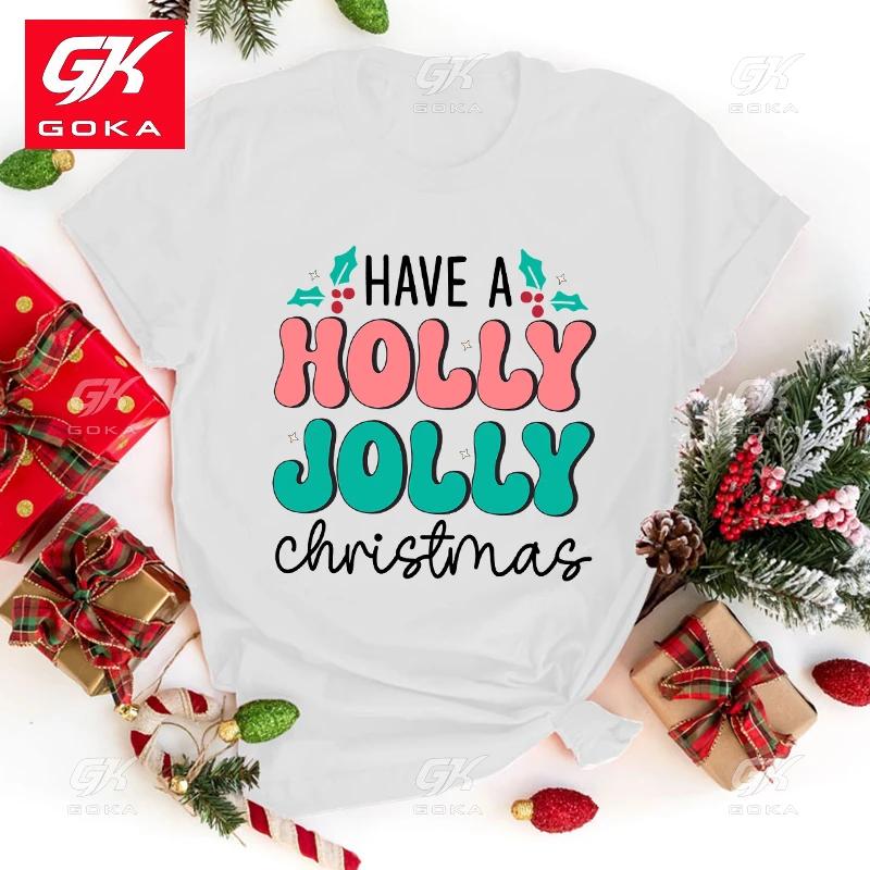

Fashion Have A Holly Jolly Christmas Print Cotton T Shirt Girl T Shirts Soft Print Tops Unisex Tees Casual ONeck Short Sleeve S