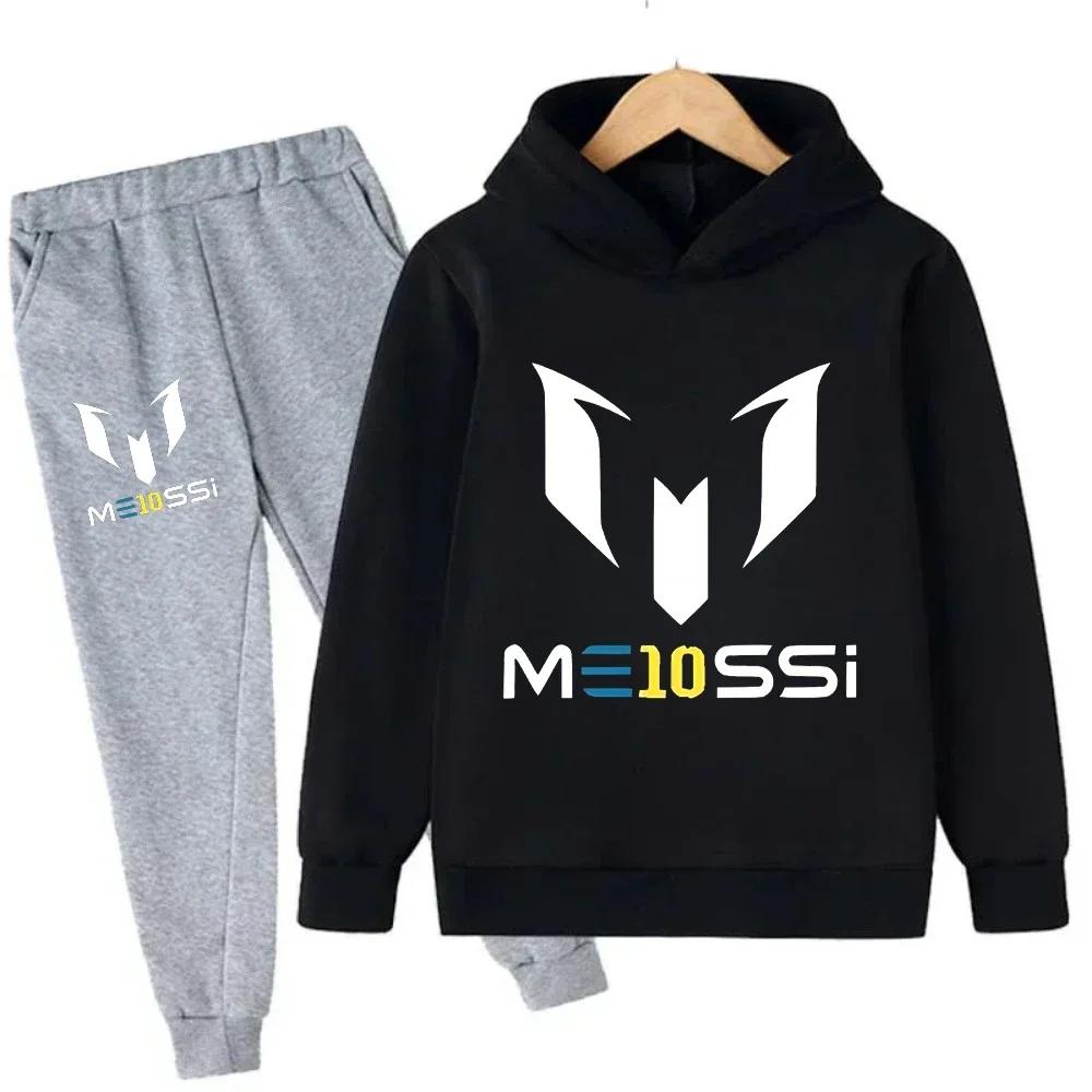 Jesienna Gwiazda Piłki Nożnej Messi 3-12 lat Dziecięce Bluzy z Kapturem Zestawy Spodnie Garnitur 2 Szt. Zestawy Ubrania dla Dzieci Chłopiec Dziewczynka Codzienna Moda Dresy