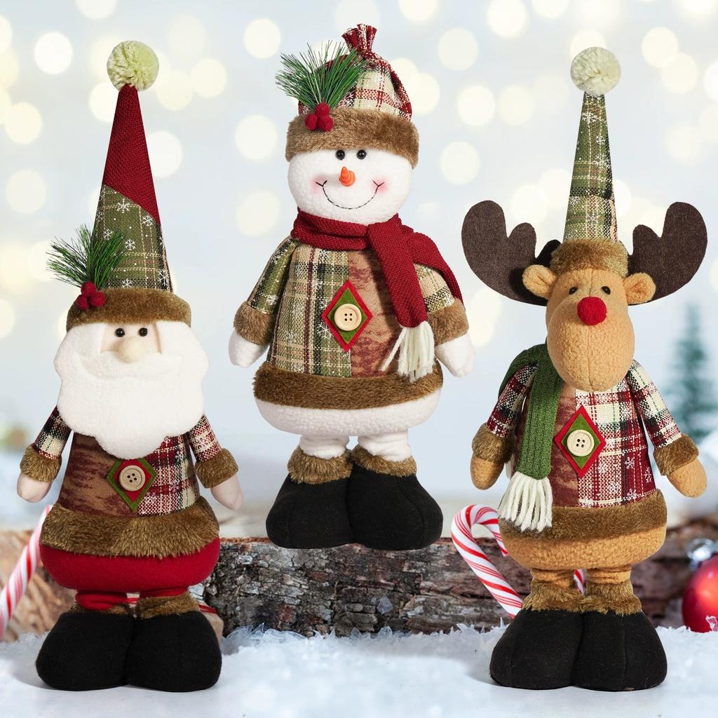 Retractable Christmas Santa Dolls Fabric Elk Doll Christmas Snowman Plush Toys Christmas Tree Decorations Home Party Ornaments