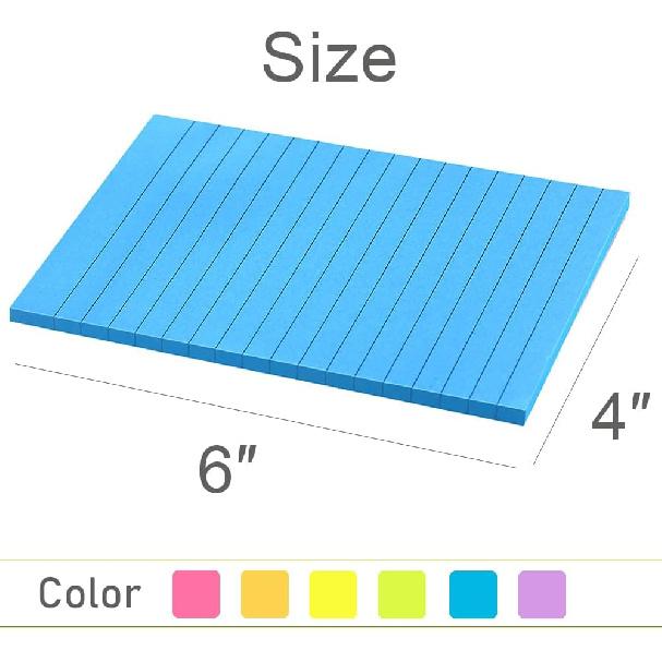 Lined Sticky Notes 4X6 in Bright Ruled Stickies Colorful Super Sticking Power Memo Pads, 45 Sheets/pad, 6 Pads/Pack