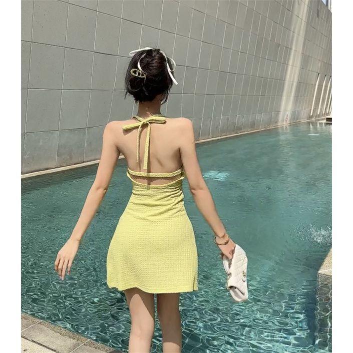 Xia Small Low Chest V-Neck Hanging Neck Suspender Dress Female Pure Desire Spice Girl Sexy Hip Wrap Tub Top Sleeveless Skirt