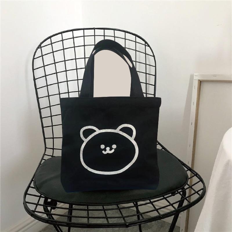 New Cartoon Bag Bear Handheld Bento Bag Cute Student Canvas Bag Portable Women's Literary Canvas Bag