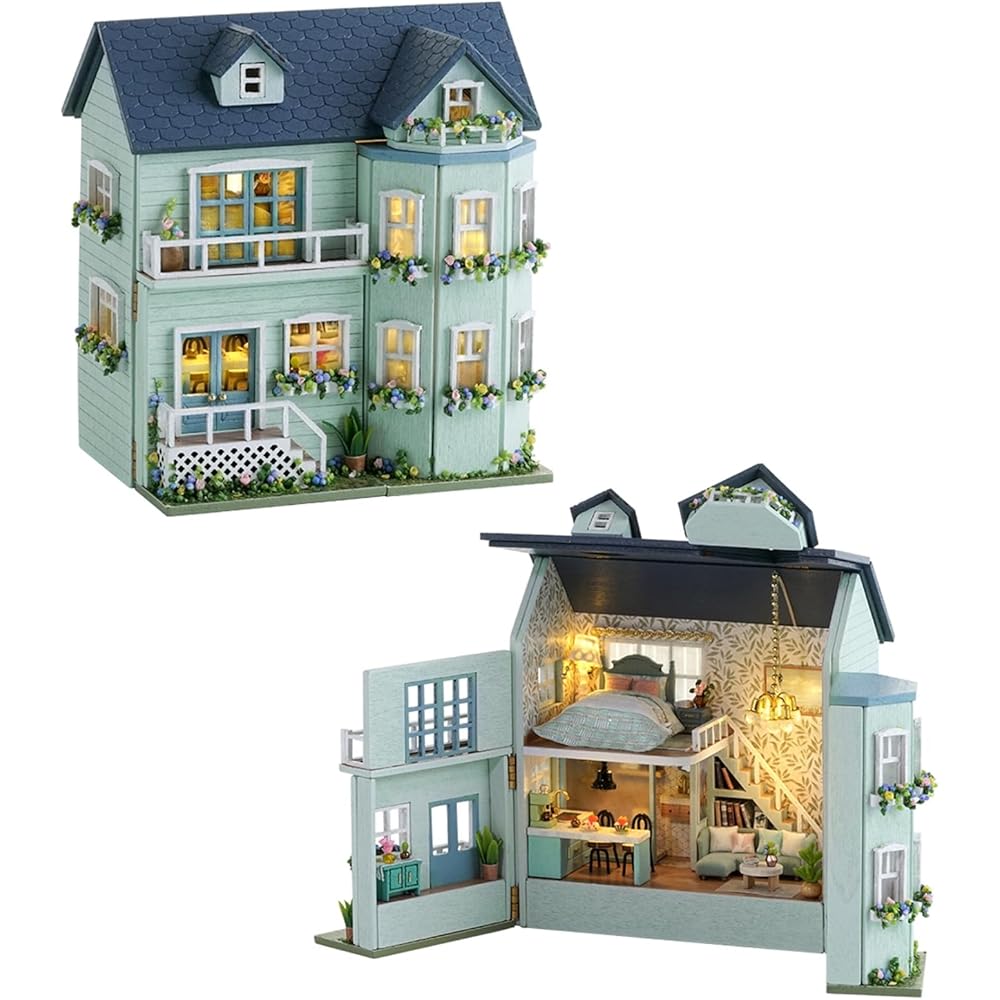 Cuteroom DIY Miniature House Kit with Furniture and LED Lights for Birthday Gift