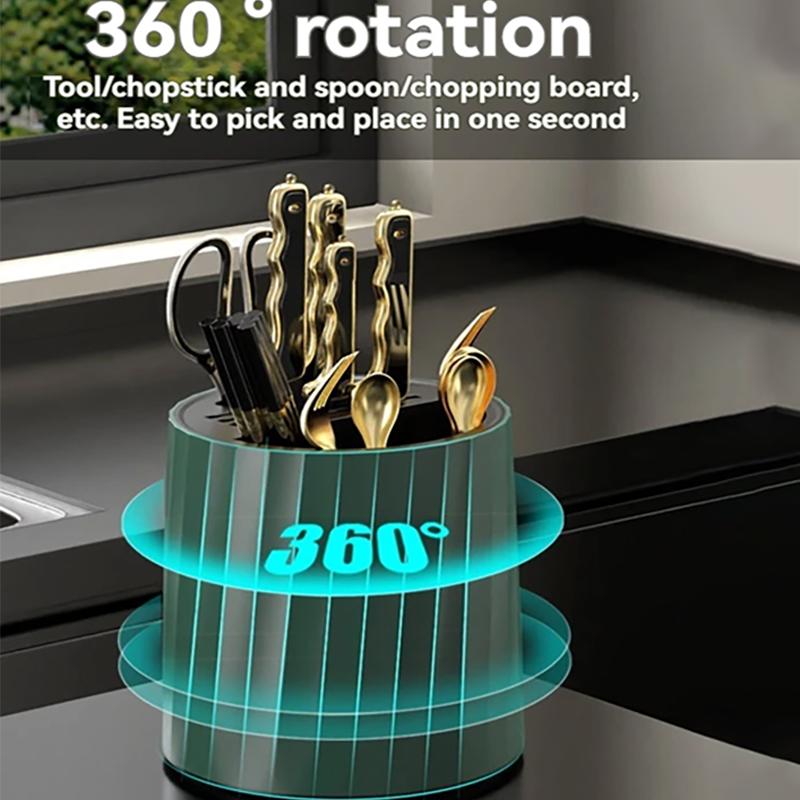 Rotating Knife Holder, Multifunctional Rotary Knife Holder, Removable Sticks, Cutlery, Utensils, Storage Tank, Kitchen Tool