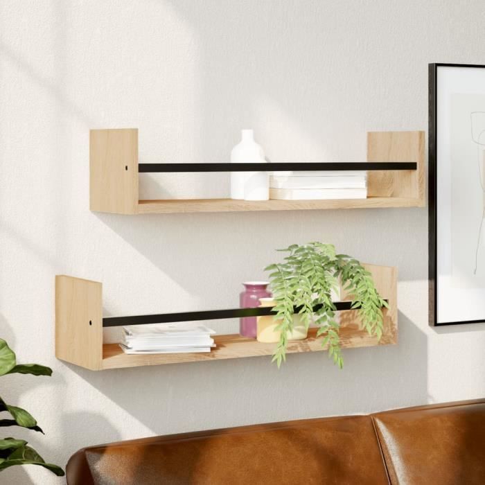 VidaXL Wall Shelves with Bars 2 Pcs Sonoma Oak 60x16x14 Cm 835435