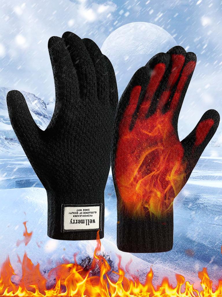 Knitted Gloves, Men's Winter Fleece Lined And Thickened,Wool Touchscreen Gloves.