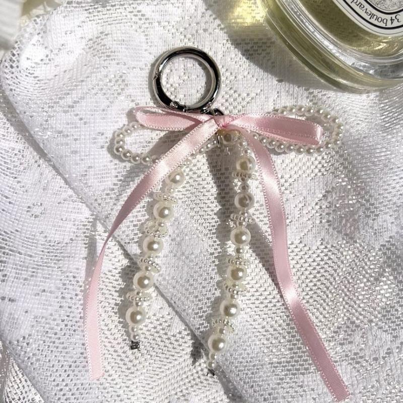 Y2K Phone Charm Pendant Cute Kawaii Pink Bowknot Keychain Bag Phone Strap Girl Cellphone Lanyard Keyring Birthday Jewelry Diy