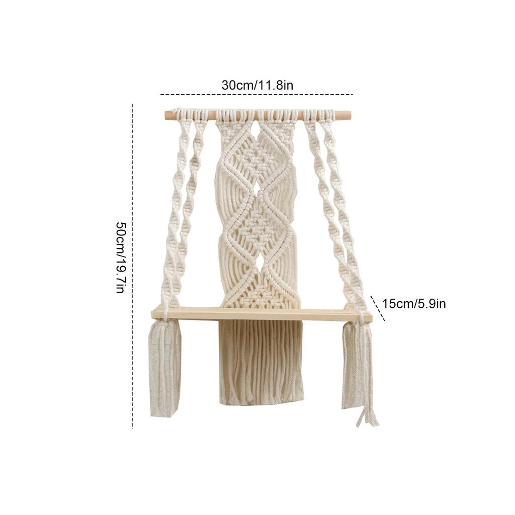 Schwebender Aufbewahrungshalter aus Holz, Makramee-Wandregal, böhmisches gewebtes Seil, Schaukelregal, Display, Heimbuch, Pflanzenregal