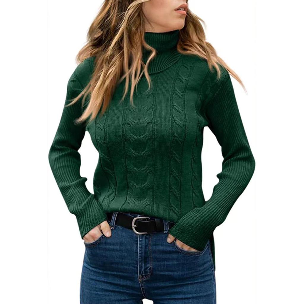 Women's Casual Solid Color Lapel Bottom Knit Sweater Vintage Cable Sweater