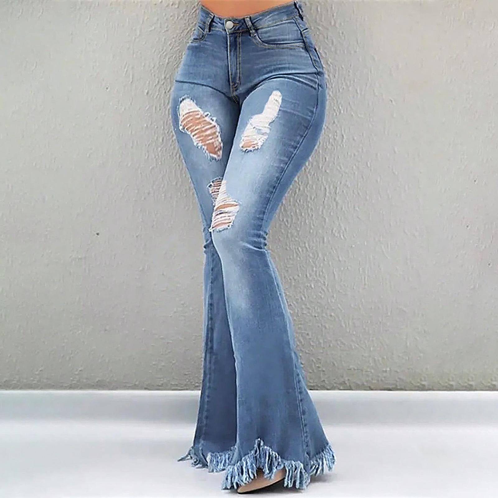 

Женские потертые женские джинсы с высокой талией Модные универсальные прямые брюки XL