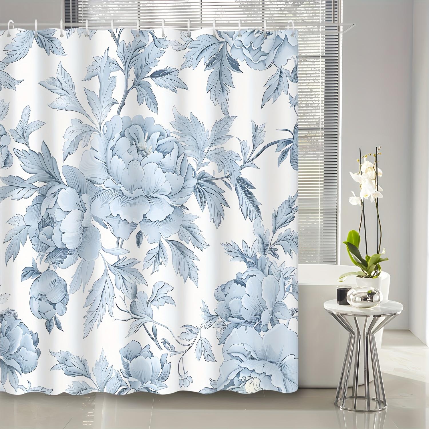 

1Pc Chinese Elegant Floral Plant Peony Blue Theme Shower Curtain, Polyester Fabric, Machine Washable, Suitable For Bathroom W60H190(CM)-1 Pcs