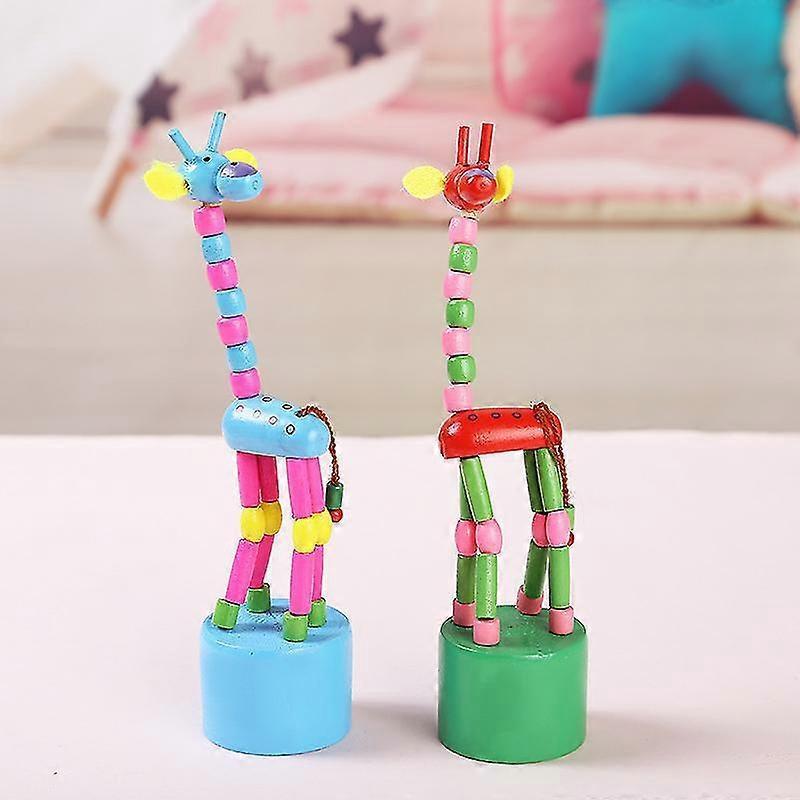 12pcs Wood Animal Giraffe Figurine Push Up Toy Dancing Animal Finger Puppet