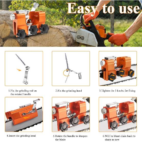 2025 Upgraded Chainsaw Sharpener with Tungsten Carbide Burr File, Hand-Cranked Chainsaw Sharpening Jig Kit, Chain Saw Sharpener Tool, Chainsaw Chain
