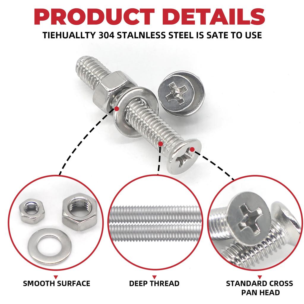 404pcs countersunk  Screws with Nose Screw Set M3 M4 M5 Screw and nut washers 304 Stainless Steel Cross countersunk  Scr