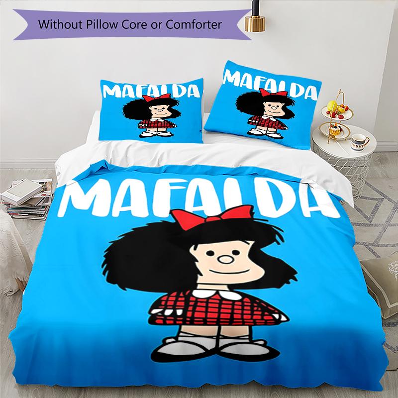 3pcs Mafalda1 Design Cover Set - HD Printed Bedding with 1 Cover and 2 Pillowcases - Perfect for Home and Dorm Decor