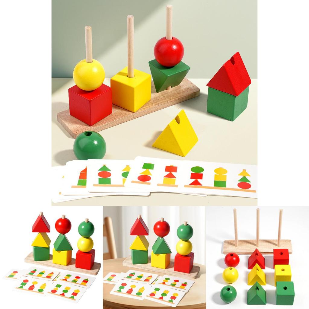 Wooden Shape Sorting Blocks With Color Matching For Early Education Kids