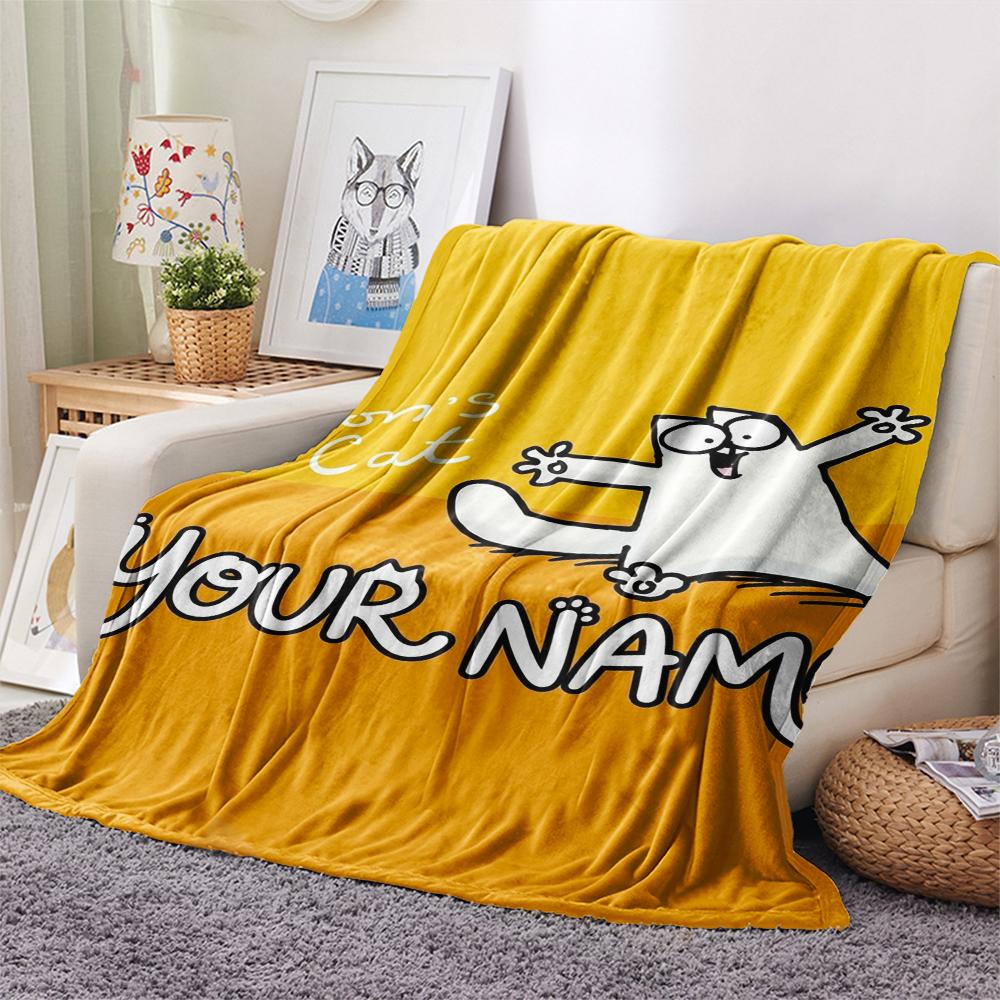 1PC Custom Name Simon‘s Cat Patterned Flannel Blanket Suitable For All Seasons for Home Decor Warmth and Comfort Gifts Holiday Present