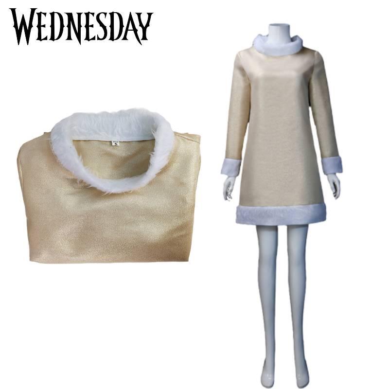 Enid Sinclair Hvit Kjole Cosplay Kostyme Addams Halloween Antrekk