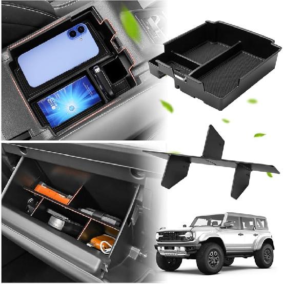 For 2025 Upgraded Ford Ranger Center Console Organizer,2024 2025 Ford Ranger Armrest Storage Box With 2 Color Mats,Ert Console Tray Ranger