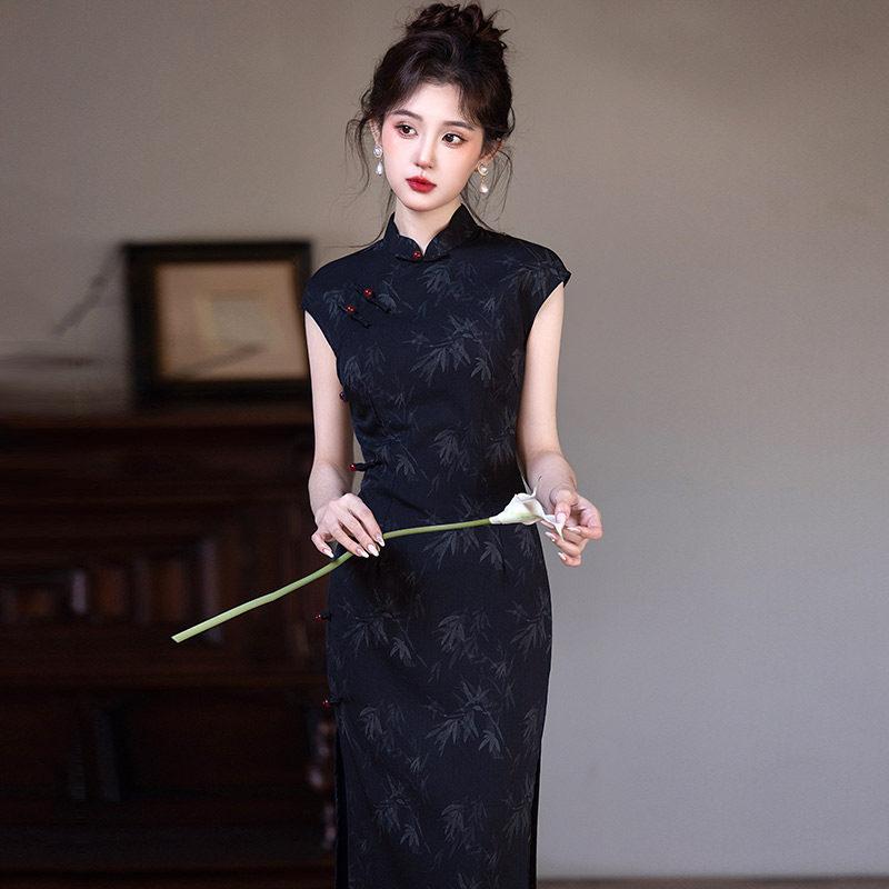 Kolsuz Eski Şangay Çin Cumhuriyeti tarzı yeni Çin tarzı Suzhou uzun cheongsam geliştirilmiş genç kadınlar için yüksek kaliteli günlük giyilebilir