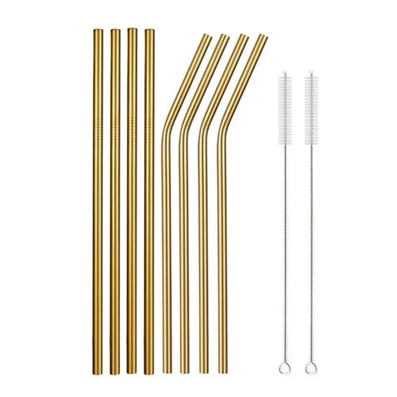 Reusable Metal Drinking Straight Bent Straws Portable Stainless Steel Travel Straw with Cleaning Brush 40oz Watercup Accessories
