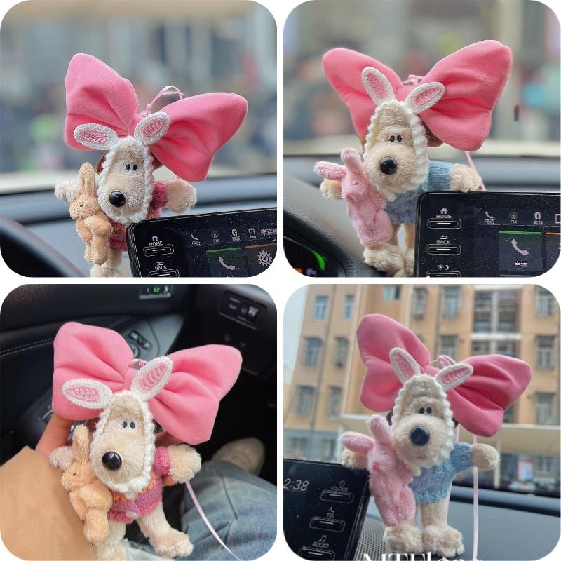 Cute Pink Bunny Bow Car Ornament Plush Hanging Pendant For Girls