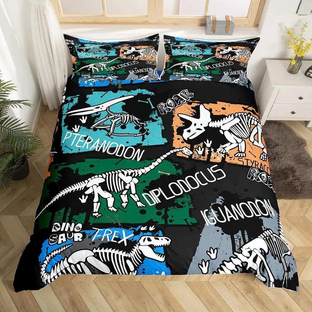 3D Dinosaur Duvet Cover Set Queen Size for Boys Dinosaur Bedding Set T-Rex Dinosaur Comforter Cover Bed Set Home Decor for Teens