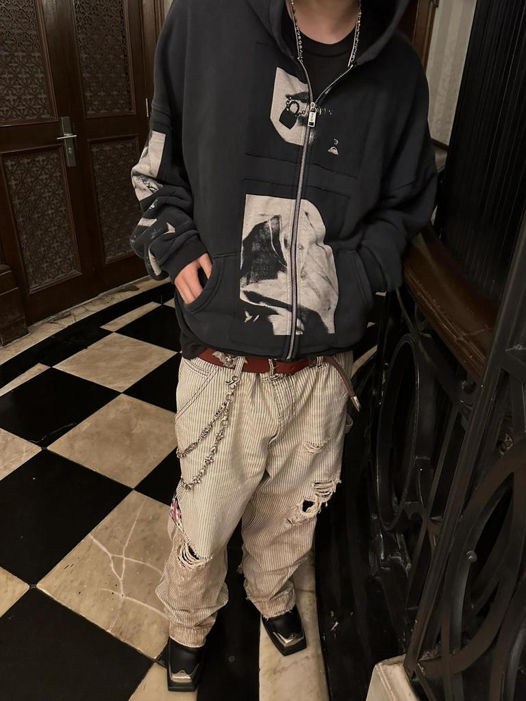 ERD Vintage Madonna Illustration Zipper Hoodie for Men