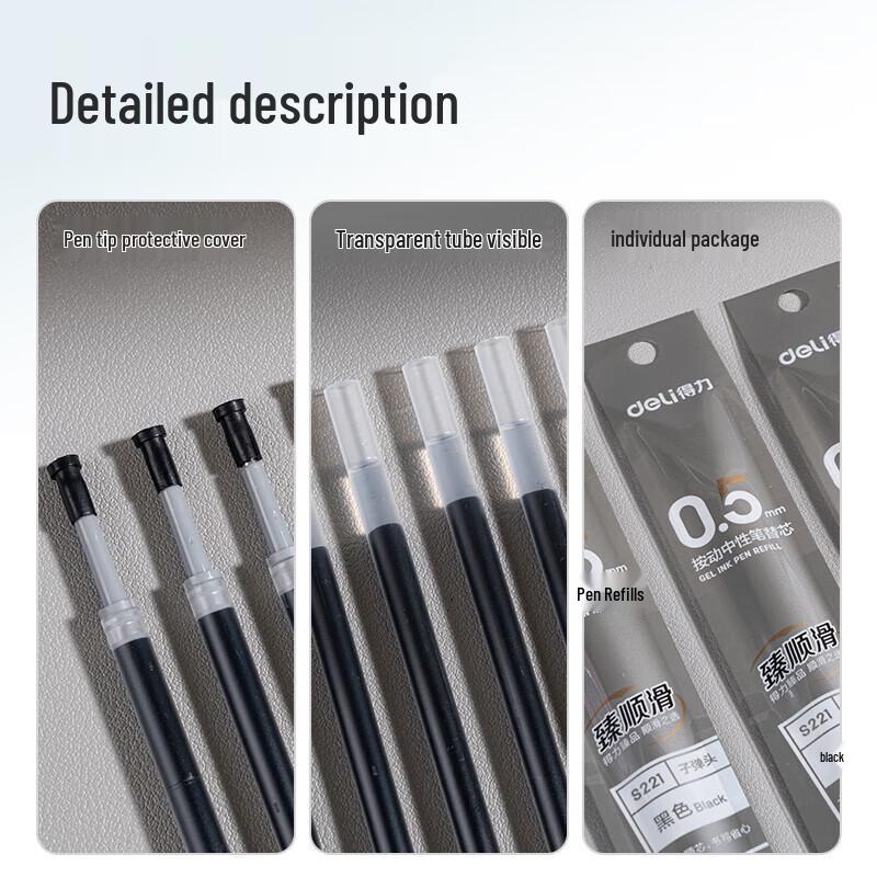 Deli 0.5mm Black Retractable Gel Pen Refills