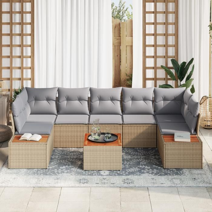 VidaXL Ensemble de Canapés de Jardin 8 pièces avec Coussins Beige Poly Rattan 3348046